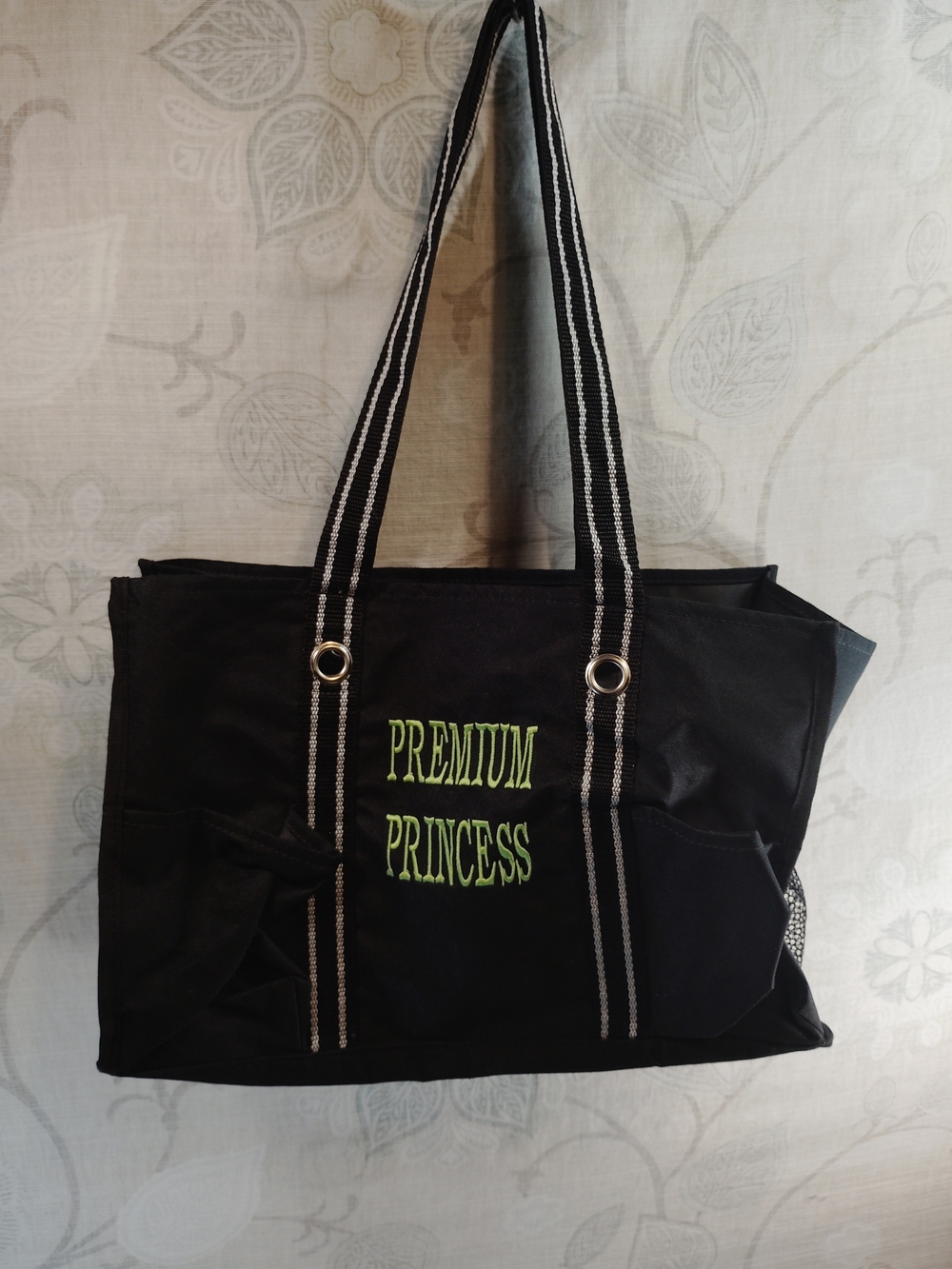 thirty-one Black Shoulder Tote with Lime Green Embroidery